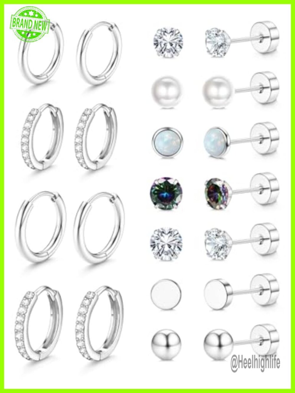 Hypoallergenic Stainless Steel Flat Back Stud Hoop Earrings Set Screw Back